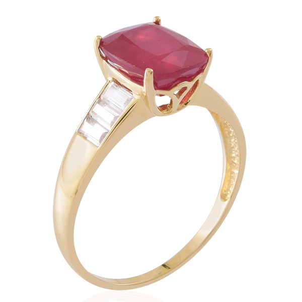 Exclusive Edition 9K Y Gold AAA African Ruby (Cush 4.65 Ct), Natural Cambodian White Zircon Ring 6.00 Ct.