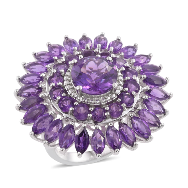 Amethyst (Rnd 3.25 Ct) Floral Ring in Platinum Overlay Sterling Silver 11.500 Ct. Silver wt 10.37 Gm