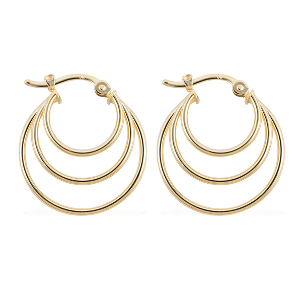 Royal Bali Collection - 9K Yellow Gold 3 Layer Hoop Earrings (with Clasp)