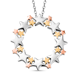 Platinum, Gold & Rose Gold Overlay Sterling Silver Star Pendant with Chain (Size 20)