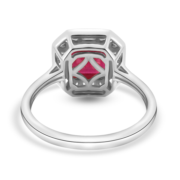 9K White Gold African Ruby (FF) (Asscher Cut) and Diamond Ring 2.79 Ct.