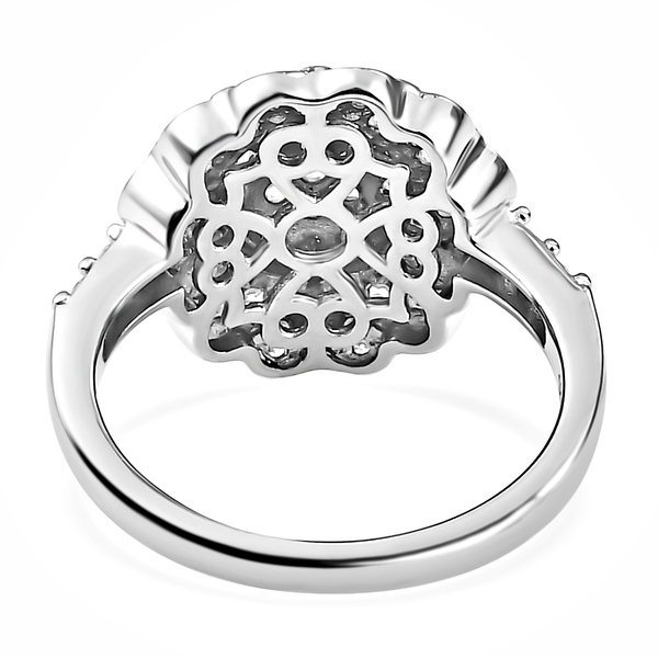 Lustro Stella Platinum Overlay Sterling Silver Floral Ring Made with Finest CZ 1.07 Ct.