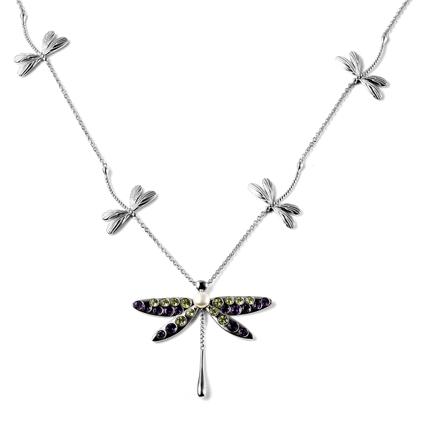 LucyQ Dragonfly Collection - Hebei Peridot, Amethyst and Freshwater Pearl Necklace (Size 26/28/30) i