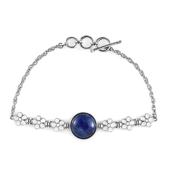 Lapis Lazuli Enamelled Bracelet (Size - 7.5 with Extender ) with T-Bar Clasp in Stainless Steel 9.92