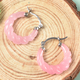 Designer Inspired - Carved Pink Jade Twisted Earrings (with Clasp) in Sterling Silver - Pink