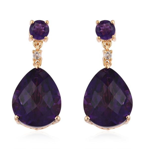 Lusaka Amethyst (Pear), White Topaz Earrings (with Push Back) in 14K Gold Overlay Sterling Silver 18