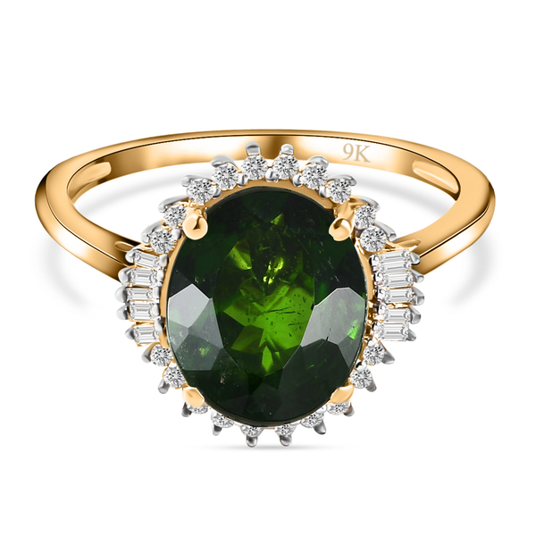 9K Yellow Gold AAA Chrome Diopside and Diamond Ring 3.86 Ct