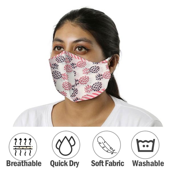 Set of 2 - 100% Cotton Hand Block Printed Reusable Double Layer Face Cover (One Size Fits All) - White and Red