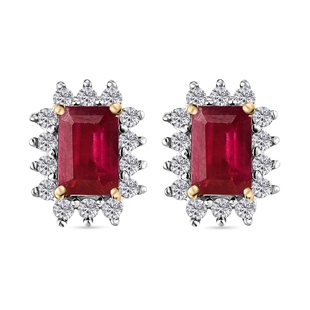 9K Yellow Gold AA African Ruby and Diamond Stud Earrings (With Push Back)2.24 Ct.