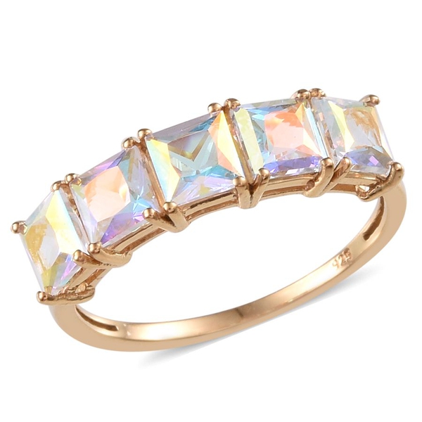 Mercury Mystic Topaz (Sqr) 5 Stone Ring in 14K Gold Overlay Sterling Silver 3.900 Ct.