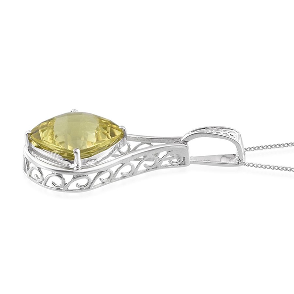 Brazilian Green Gold Quartz (Cush) Pendant With Chain in Platinum Overlay Sterling Silver 10.000 Ct.