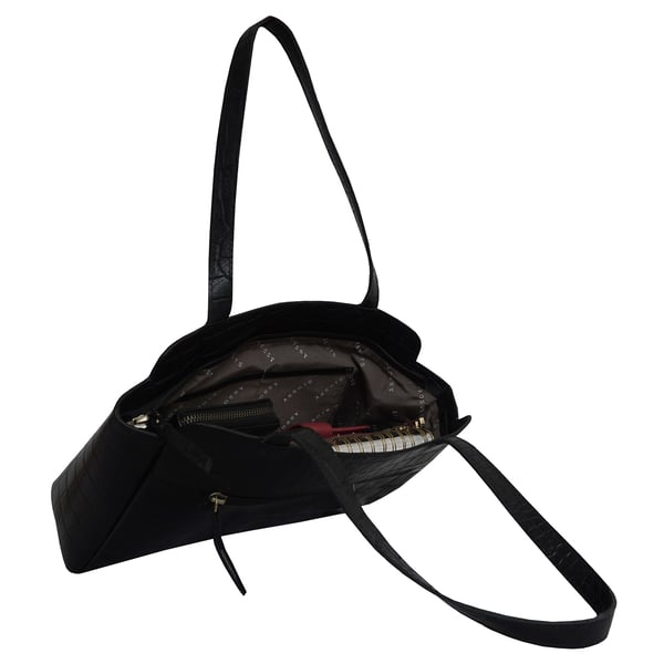 ASSOTS LONDON Judith Genuine Croc Leather Fully Lined Shoulder Bag (Size 32x7x23cm) - Black