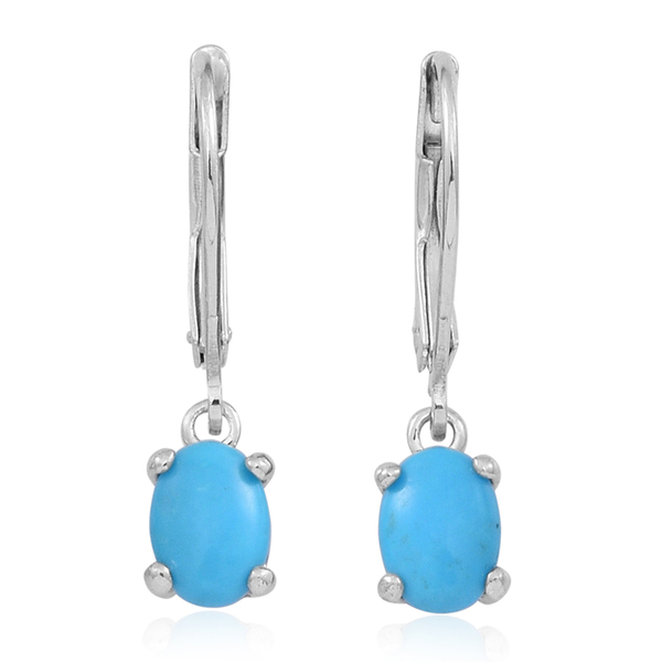 Arizona Sleeping Beauty Turquoise (Ovl) Lever Back Earrings in Rhodium Plated Sterling Silver 1.000 