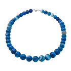 Blue Agate Beads Necklace (Size - 20) with Lobster Clasp in Rhodium Overlay Sterling Silver 350.00 C