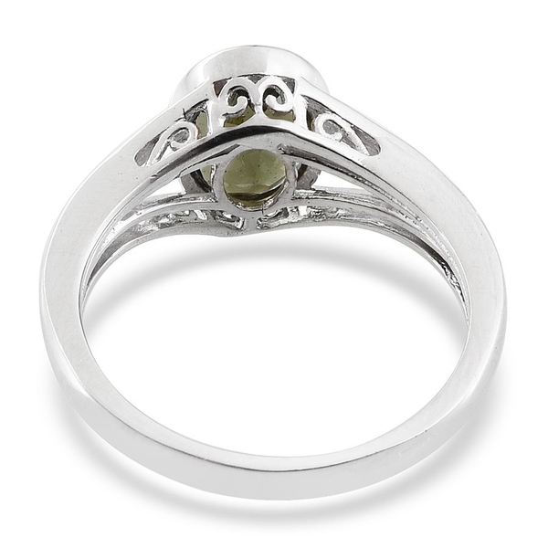 Bohemian Moldavite (Ovl) Solitaire Ring in Platinum Overlay Sterling Silver 2.000 Ct.