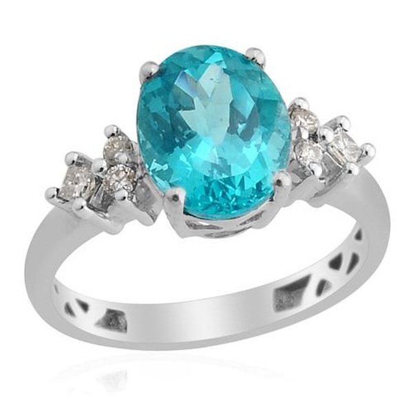 Close Out Deal 14K W Gold Paraibe Apatite (Ovl 2.56 Ct) Diamond Ring  4.730 Ct..