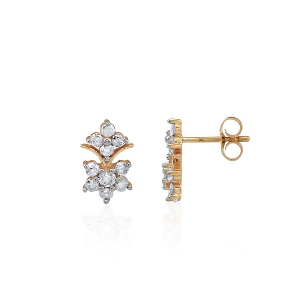 9K Y Gold SGL Certified Diamond (Rnd) (I3 / G-H) Stud Earrings (with Push Back) 0.750 Ct.