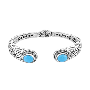 Arizona Sleeping Beauty Turquoise Filigree Cuff Bangle (Size 7) in Sterling Silver 4.73 ct, Silver w