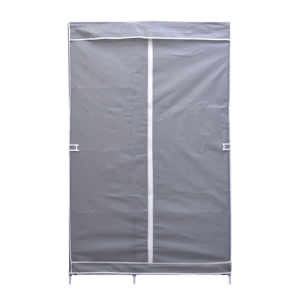 Multi Purpose- Collapsible Wardrobe with Zippered Door and Outdoor Pocket - Grey