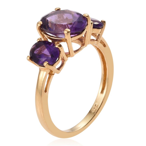 Lusaka Amethyst (Ovl 2.25 Ct) 3 Stone Ring in 14K Gold Overlay Sterling Silver 3.500 Ct.