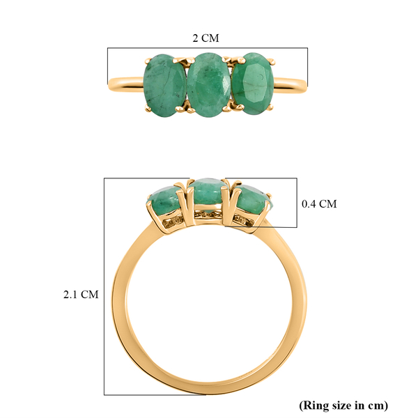 Socoto Emerald Trilogy Ring in 14K Gold Overlay Sterling Silver 1.30 Ct.