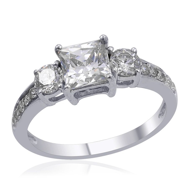 Lustro Stella - Platinum Overlay Sterling Silver (Sqr) Ring Made with Finest CZ 1.890 Ct.