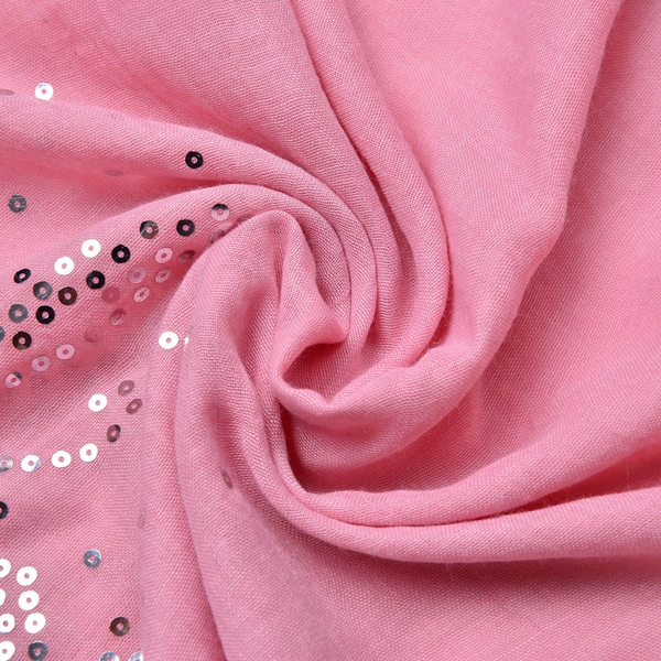 Silver Sequins Embellished Light Pink Colour Butterfly Pattern Scarf with Fringes (Size 180X70 Cm)