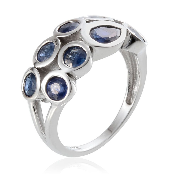 Diffused Blue Sapphire (Pear 0.75 Ct), Kanchanaburi Blue Sapphire Ring in Platinum Overlay Sterling Silver 3.750 Ct.