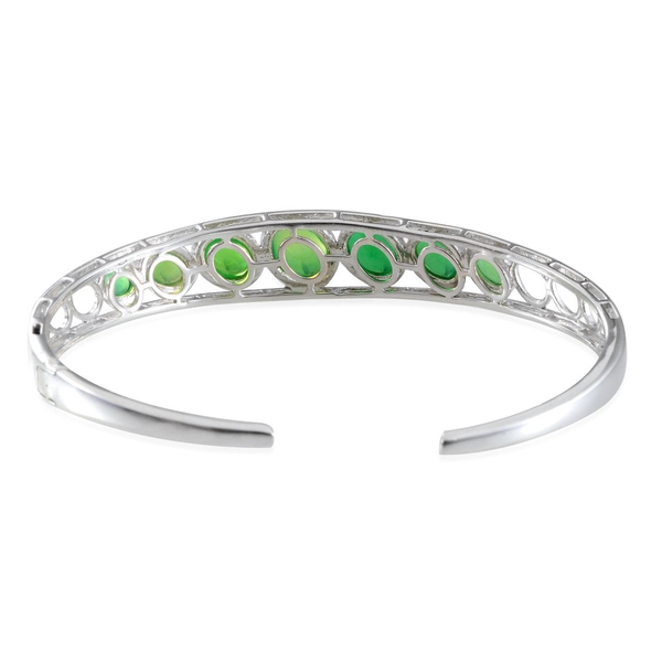 Green Ethiopian Opal (Ovl 1.25 Ct) Cuff Bangle in Platinum Overlay Sterling Silver (Size 7.5) 5.150 Ct.