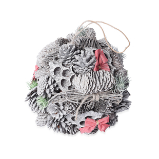 Decor Pinecones Drop Shot Embellished with Bowknot, Lotus Root and Leaves (Size 24x24cm)