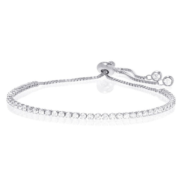 Close Out Deal AAA Simulated Diamond (Rnd) Adjustable Bracelet (Size 10) in Silver Bond