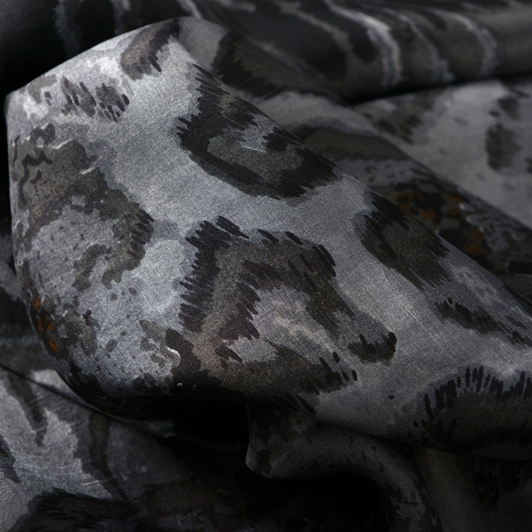 100% Silk Grey and Black Colour Leapord Pattern Scarf (Size 180x50 Cm)