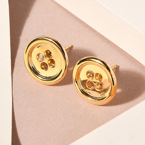 LucyQ Button Collection - 18K Vermeil Yellow Gold Overlay Sterling Silver Stud Earrings (With Push Back)