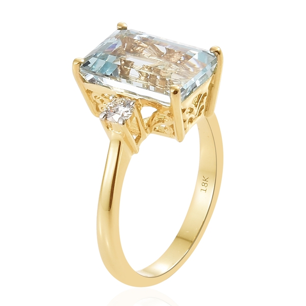 ILIANA 18K Yellow Gold AAA Espirito Santo Aquamarine (Oct 6.65 Ct), Diamond (SI/G-H) Ring 7.000 Ct. Gold wt 5.40 Gms.