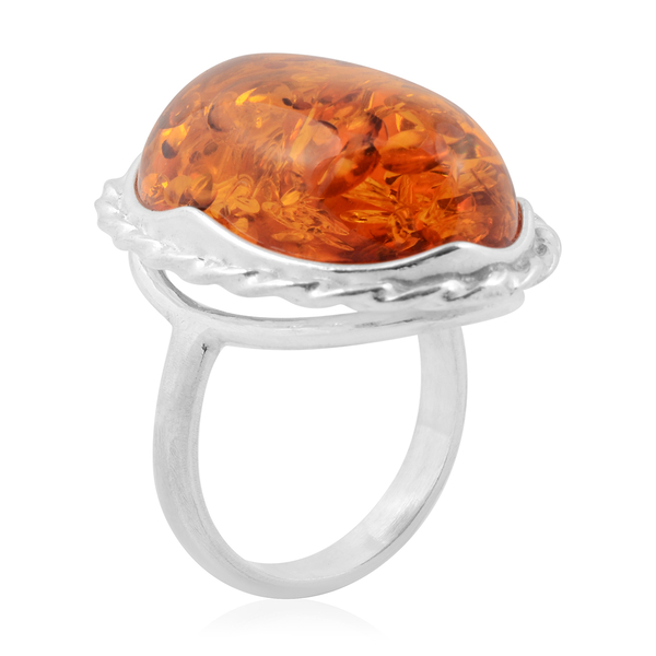 Baltic Amber (Ovl) Ring in Sterling Silver, Silver wt 9.00 Gms