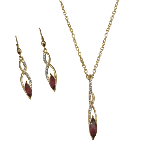 Indian Garnet (Mrq 1.25 Ct), Austrian Crystal Pendant With Chain and Hook Earrings in Gold Bond