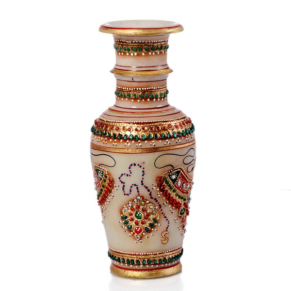 Home Decor - Marble Flower Vase With Beautiful Miniature Painting All Around (Size 9)