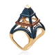 Blue and Champagne Diamond Eiffel Tower Ring in 14K Gold Overlay Sterling Silver, Silver wt. 8.50 Gms