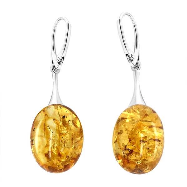 Baltic Amber Earrings (With Lever Push) in Sterling Silver