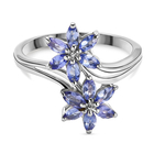 Tanzanite Floral Bypass Ring (Size N) in Platinum Overlay Sterling Silver