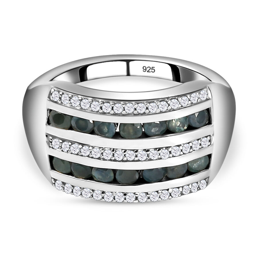 Alexandrite & Natural Zircon Half Eternity Ring in Platinum Overlay Sterling Silver 1.20 Ct.