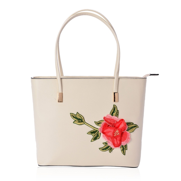 3D Floral Pattern Cream Colour Tote Bag (Size 38x28x8 Cm)