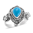 Royal Bali Collection Arizona Sleeping Beauty Turquoise and Polki Diamond Ring (Size L) in Sterling Silver 1.