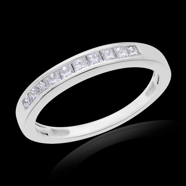 ILIANA 18K White Gold 0.50 Carat Princess Cut IGI Certified Diamond (SI-G-H) Half Eternity Band Ring