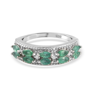 Emerald and Natural Cambodian Zircon Ring in Platinum Overlay Sterling Silver 0.66 Ct.