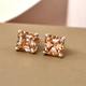 9K Yellow Gold Champagne Moissanite (Asscher Cut) Stud Earrings With Push Back 2.50 Ct.