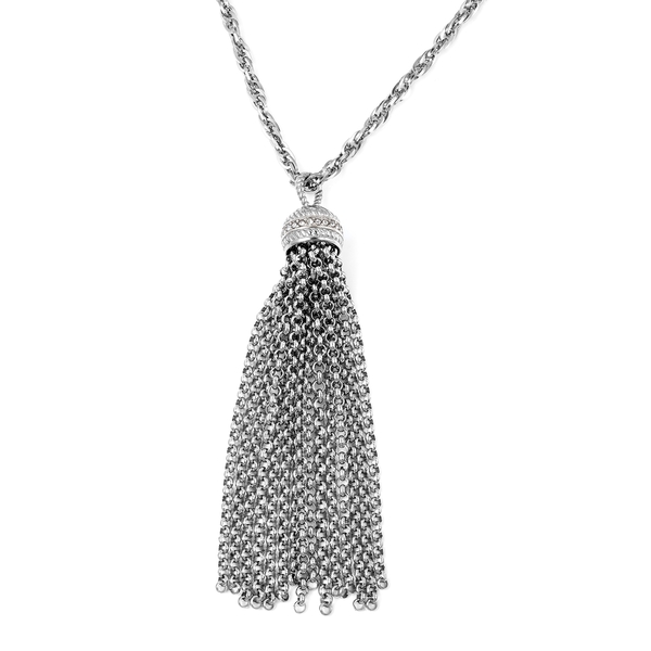 White Austrian Crystal (Rnd) Tassel Necklace (Size 30) in Stainless Steel