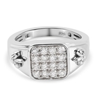 Moissanite Ring (Size Q) in Platinum Overlay Sterling Silver, Silver Wt. 5.80 Gms