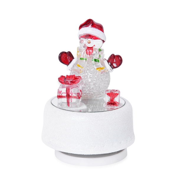 Home Decor - Multi Colour LED Light Rotating Musical Snowman with Red Hat and Gifts (Size 15X8 Cm)