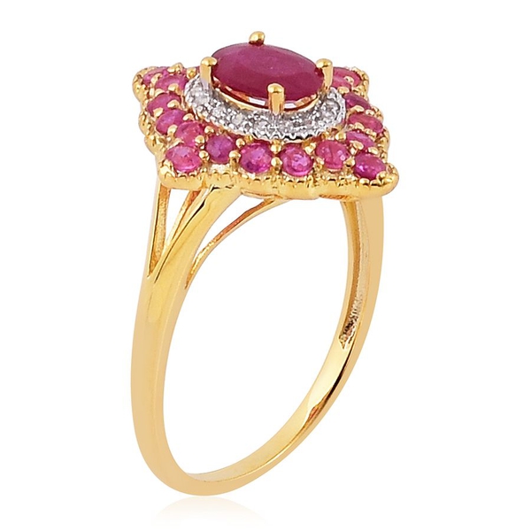 Niassa Ruby (Ovl 1.05 Ct), Ruby and White Zircon Ring in Yellow Gold Overlay Sterling Silver 2.200 Ct.